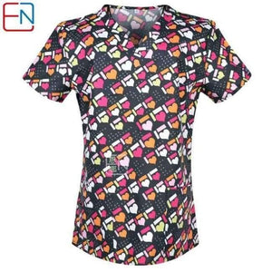 Planet Gates four hearts / XXS Women Scrub Top With V-Neck 100% Cotton Print Surgical Medical Uniforms Hospital Nurse Scrub Tops For Women