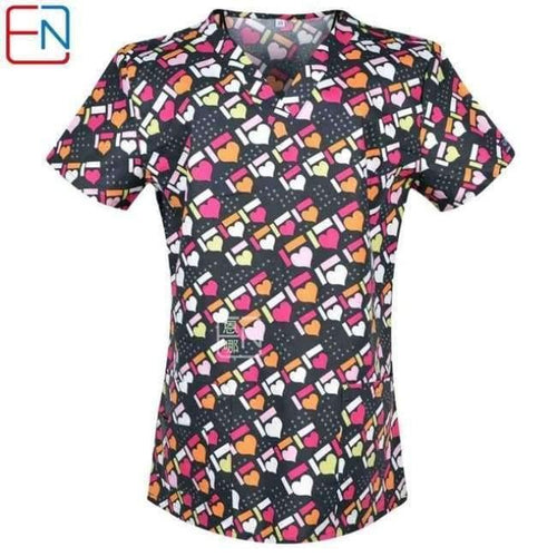 Planet Gates four hearts / XXS Women Scrub Top With V-Neck 100% Cotton Print Surgical Medical Uniforms Hospital Nurse Scrub Tops For Women