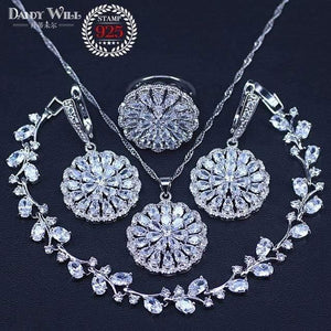 Planet Gates Four Piece / 6 Women White Zircon Silver 925 Jewelry Sets Bracelets Pendant Necklace Rings Earrings With Stones Set Jewelery