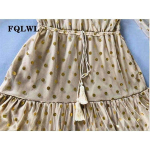 Planet Gates FQLWL Dot Sequined Summer Dress 2018 Deep V Neck Flare Sleeve Patchwork Bandage Mini Embroidery Dress Mesh See Through Dresses
