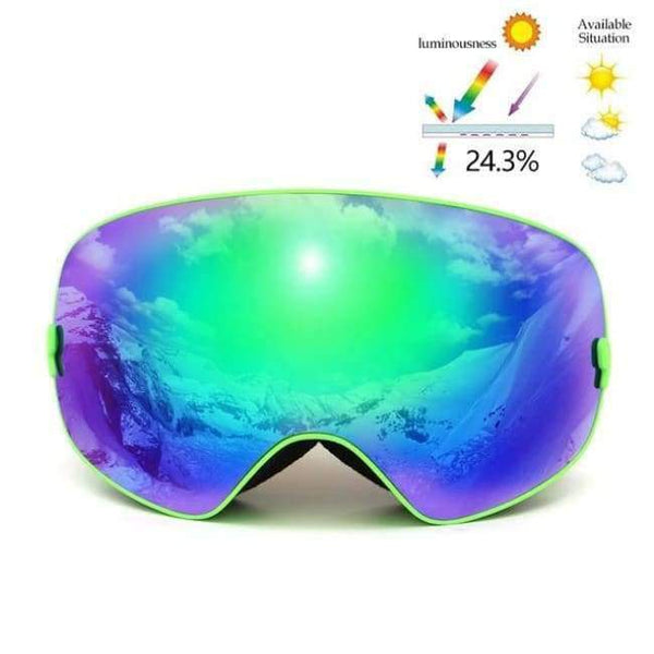 Planet Gates Frame Green Ski Goggles Double Lens UV400 Anti Fog Unisex Snowboard Ski Glasses With Night Vision Ski Lens Snow Eyewear Adult