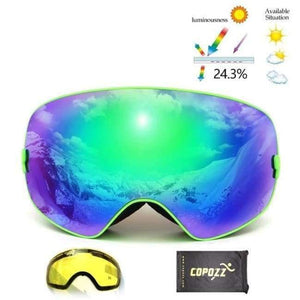 Planet Gates Frame green Ski Goggles Double Lens UV400 Anti Fog Unisex Snowboard Ski Glasses With Night Vision Ski Lens Snow Eyewear Adult
