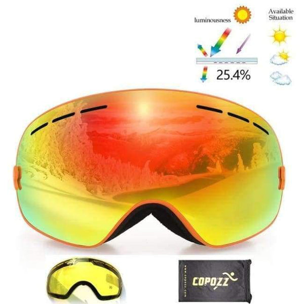 Planet Gates Frame orange 1 Ski Goggles Double Lens UV400 Anti Fog Unisex Snowboard Ski Glasses With Night Vision Ski Lens Snow Eyewear Adult