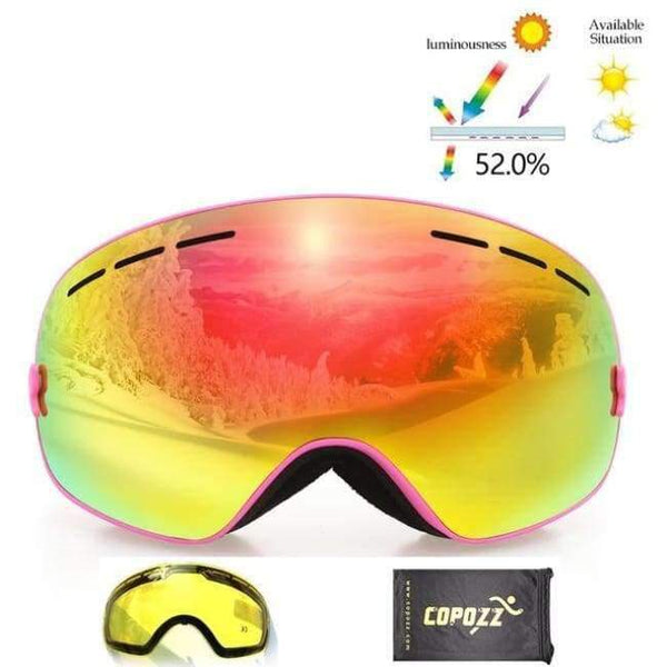 Planet Gates Frame Pink Ski Goggles Double Lens UV400 Anti Fog Unisex Snowboard Ski Glasses With Night Vision Ski Lens Snow Eyewear Adult