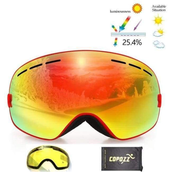 Planet Gates Frame red 1 Ski Goggles Double Lens UV400 Anti Fog Unisex Snowboard Ski Glasses With Night Vision Ski Lens Snow Eyewear Adult