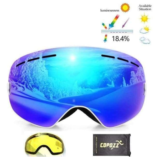 Planet Gates Frame White 1 Ski Goggles Double Lens UV400 Anti Fog Unisex Snowboard Ski Glasses With Night Vision Ski Lens Snow Eyewear Adult