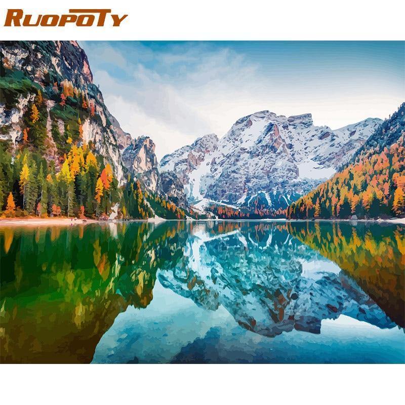 Framed DIY Painting By Numbers Landscape Kit Acrylic Paint On Canvas Modern Wall Art Picture By Numbers For Living Room