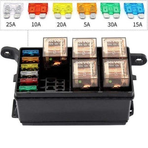 Planet Gates France / Black VODOOL Universal DC 12V Car Marine Boat 6-Way Relay+ 6-Slot ATO/ATC Blade Fuse Holder Box Block Car Auto Replacement Parts Fuses