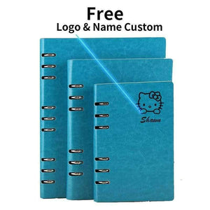 Planet Gates Free Logo Custom Leather A5 Notebook Mini Writing Pads Binder Loose leaf Diary Office School Mini A6 PU Notepad with Rings