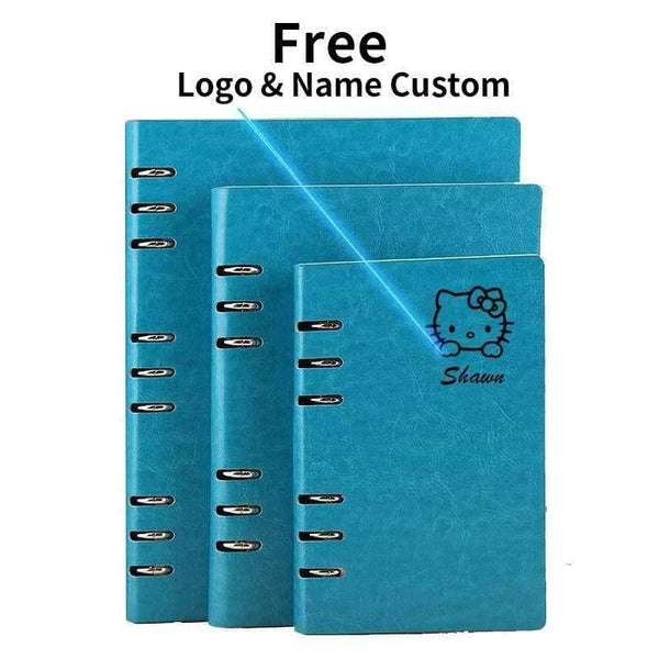 Planet Gates Free Logo Custom Leather A5 Notebook Mini Writing Pads Binder Loose leaf Diary Office School Mini A6 PU Notepad with Rings