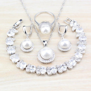 Planet Gates Freshwater Pearls White Round 925 Silver Jewelry Sets For Women Wedding Bridal Costume Sets And Free Gift