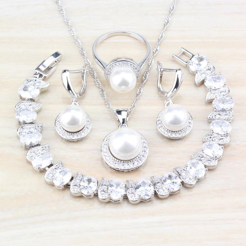 Planet Gates Freshwater Pearls White Round 925 Silver Jewelry Sets For Women Wedding Bridal Costume Sets And Free Gift