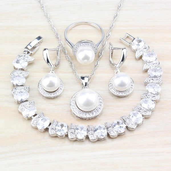 Planet Gates Freshwater Pearls White Round 925 Silver Jewelry Sets For Women Wedding Bridal Costume Sets And Free Gift