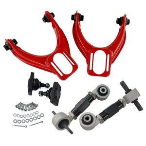 Planet Gates FRONT UPPER CONTROL ARM TUBE CAMBER KIT  FOR 96-00 CIVIC  LX DX EK EJ TUBULAR + 92-00 Adjustable Rear Camber Arms RED