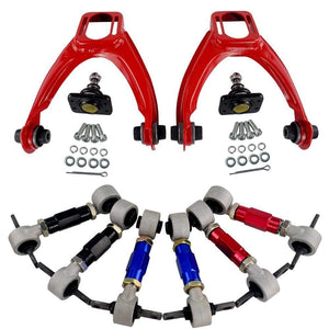 Planet Gates FRONT UPPER CONTROL ARM TUBE CAMBER KIT  FOR 96-00 CIVIC  LX DX EK EJ TUBULAR + 92-00 Adjustable Rear Camber Arms RED