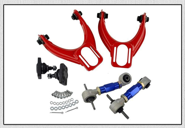 Planet Gates FRONT UPPER CONTROL ARM TUBE CAMBER KIT  FOR 96-00 CIVIC  LX DX EK EJ TUBULAR + 92-00 Adjustable Rear Camber Arms RED
