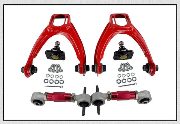 Planet Gates FRONT UPPER CONTROL ARM TUBE CAMBER KIT  FOR 96-00 CIVIC  LX DX EK EJ TUBULAR + 92-00 Adjustable Rear Camber Arms RED