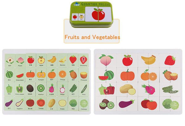 Planet Gates Fruit Animal Cognition Card Puzzle Game For Baby Toddler Montessori Matching Game 3D Jigsaw Kids Early Learning Educational Gift
