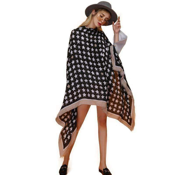 Planet Gates FS431 1 / 180CM X 90CM Cotton Scarf Women Shawls Pashmina Echarpe Femme Linen Wraps Thin Satin Pentagram Pattern Print Long Spring Summer Scarves