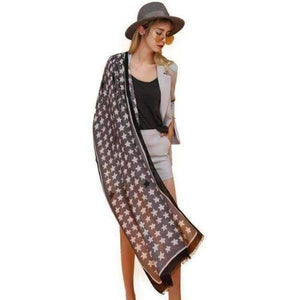 Planet Gates FS431 5 / 180CM X 90CM Cotton Scarf Women Shawls Pashmina Echarpe Femme Linen Wraps Thin Satin Pentagram Pattern Print Long Spring Summer Scarves