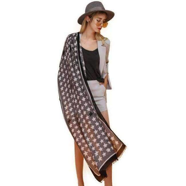 Planet Gates FS431 5 / 180CM X 90CM Cotton Scarf Women Shawls Pashmina Echarpe Femme Linen Wraps Thin Satin Pentagram Pattern Print Long Spring Summer Scarves
