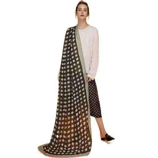 Planet Gates FS431 8 / 180CM X 90CM Cotton Scarf Women Shawls Pashmina Echarpe Femme Linen Wraps Thin Satin Pentagram Pattern Print Long Spring Summer Scarves