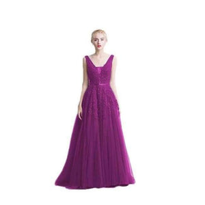 Planet Gates Fuchsia / 2 Wine Red Lace Beading Long Evening Dress Backless Bridal V neck Sleeveless Transparent Banquet Sexy Prom Dress