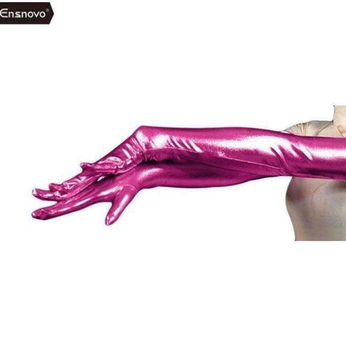 Planet Gates fuchsia / 22inch Ensnovo Women Spandex Polyester Black Shiny Metallic 22" Long Sleeve Cosplay Costumes Wet Look Opera Length Evening Gloves