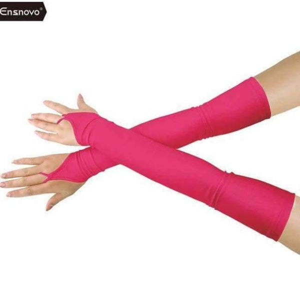 Planet Gates Fuchsia / One Size Ensnovo Women 18"  Stretchy Lycra Fingerless Over Elbow Opera Long Gloves costume cosplay dance party gloves