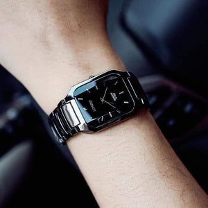 Planet Gates Full Black Man Size Brand Man Woman Lovers Clocsk Full Black Stainless Steel Quartz Wrist Watch Folding Clasp Gift Dress Watches