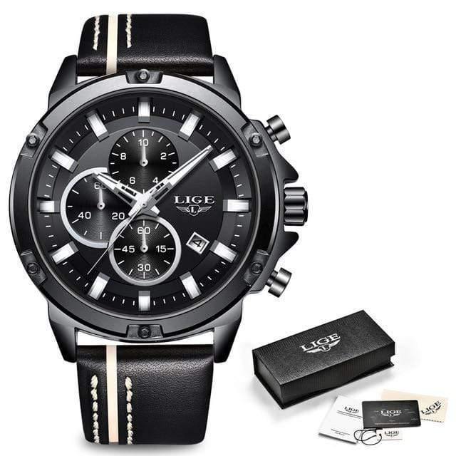 Planet Gates Rose Gold Black Men Watches Fashion Chronograph Male Top Brand Luxury Quartz Watch Men Leather Waterproof Sport Watch Relogio Masculino