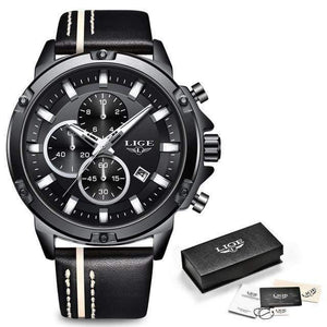Planet Gates Full Black Men Watches Fashion Chronograph Male Top Brand Luxury Quartz Watch Men Leather Waterproof Sport Watch Relogio Masculino