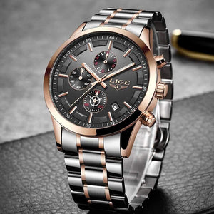 Planet Gates Full Black Rose Watch Men Top Brand Luxury Chronograph Male Sport Watch Quartz Clock Stainless Steel Waterproof Men Watch Relogio Masculino