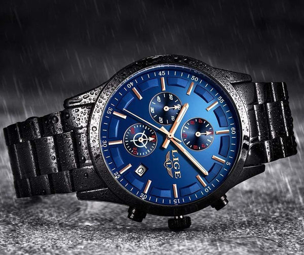 Planet Gates Full Black Rose Watch Men Top Brand Luxury Chronograph Male Sport Watch Quartz Clock Stainless Steel Waterproof Men Watch Relogio Masculino