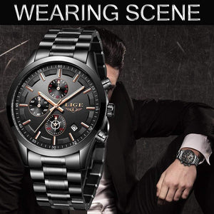 Planet Gates Full Black Rose Watch Men Top Brand Luxury Chronograph Male Sport Watch Quartz Clock Stainless Steel Waterproof Men Watch Relogio Masculino