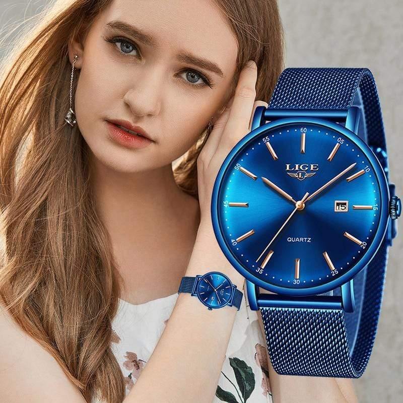 Planet Gates Full black Watch Stainless Steel Mesh Belt Waterproof Clock Quartz Wristwatch Women watch  Relogio Masculino