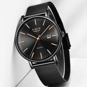 Planet Gates Full black Watch Stainless Steel Mesh Belt Waterproof Clock Quartz Wristwatch Women watch  Relogio Masculino