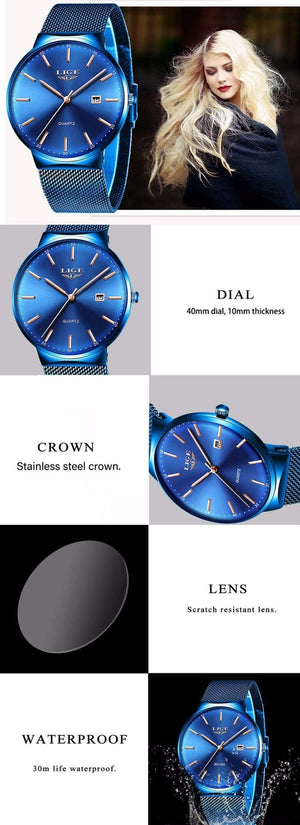 Planet Gates Full black Watch Stainless Steel Mesh Belt Waterproof Clock Quartz Wristwatch Women watch  Relogio Masculino