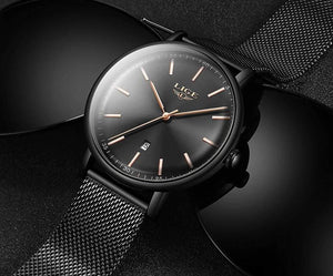 Planet Gates Full black Women Watches Top Brand Luxury Ladies Mesh Belt Ultra-thin Watch Stainless Steel Waterproof Clock Quartz Watch Reloj Mujer