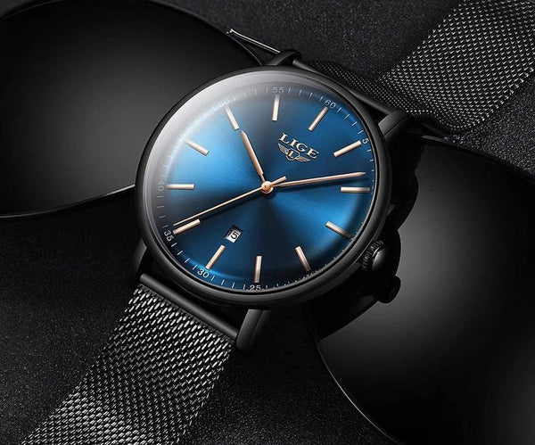 Planet Gates Full black Women Watches Top Brand Luxury Ladies Mesh Belt Ultra-thin Watch Stainless Steel Waterproof Clock Quartz Watch Reloj Mujer