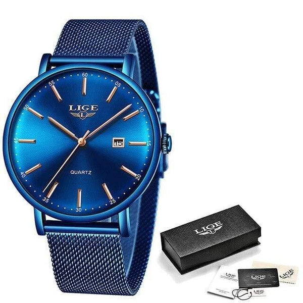 Planet Gates Full blue Watch Stainless Steel Mesh Belt Waterproof Clock Quartz Wristwatch Women watch  Relogio Masculino