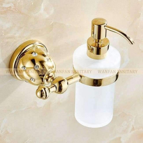 Planet Gates Full golden / China Soap Dispensers Luxury Golden Wall Mounted Liquid Soap Holder With Gold Frosted Glass Container Bottle Bathroom Products 5218