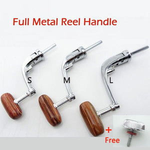 Planet Gates Full Metal Spinning Fishing Reel Handle with Wood Knob+Free Screw Sea River Rock Lure Fishing Replace Tackle Parts 500-7000