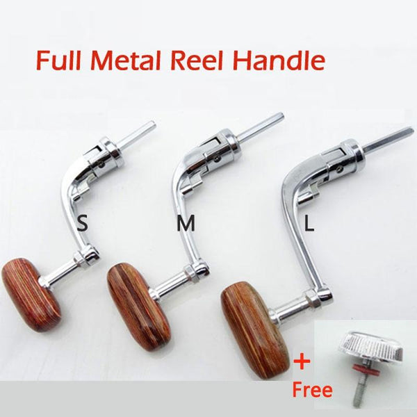 Planet Gates Full Metal Spinning Fishing Reel Handle with Wood Knob+Free Screw Sea River Rock Lure Fishing Replace Tackle Parts 500-7000