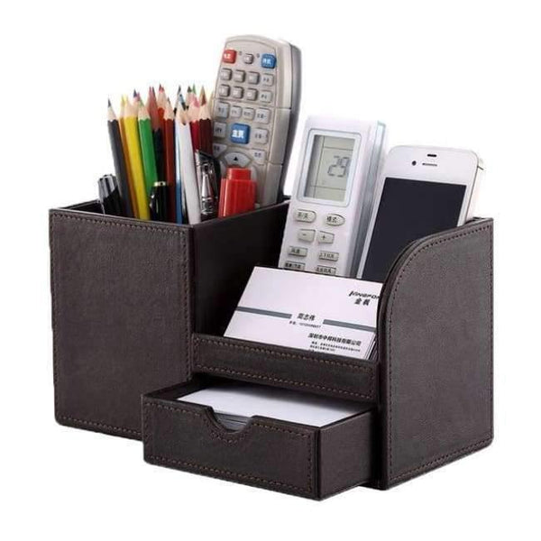 Planet Gates Full PU Brown / China Box Full Half PU Leather Case Desk Stationery Organizer Storage Box Desk Accessories School & Office Supplies