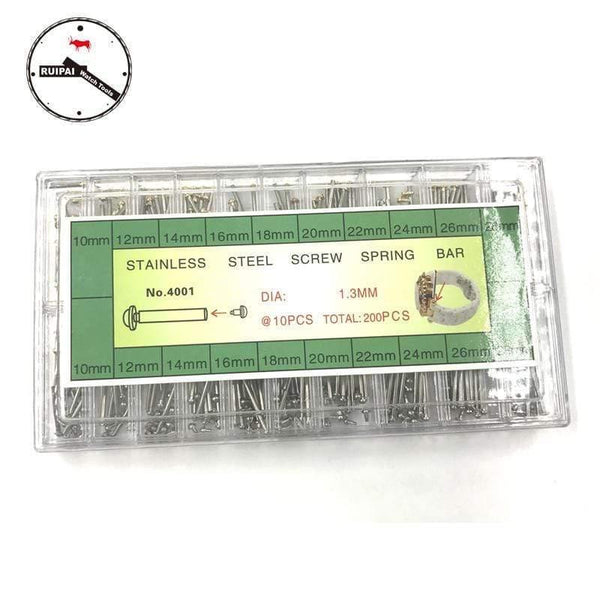 Planet Gates Full Stainless Steel Watch strap pin set,10mm~28mm 1.3mm diameter screw type Watchband connect pins set box