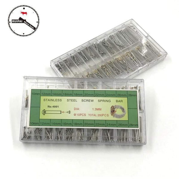 Planet Gates Full Stainless Steel Watch strap pin set,10mm~28mm 1.3mm diameter screw type Watchband connect pins set box