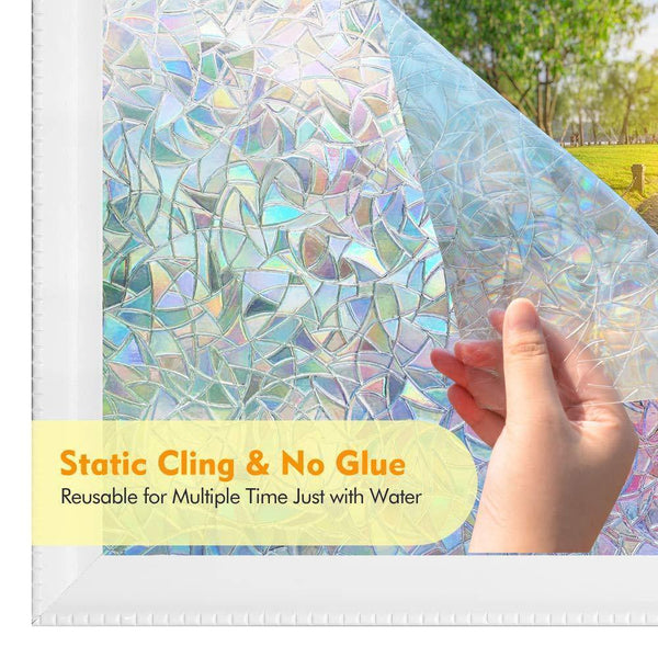 Funlife 3D Privacy Decorative Glass Sticker Rainbow Effect Sticker Adhesive Vinyl Film on Removable Windows