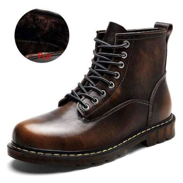 Planet Gates Fur brown / 6.5 Vancat High Quality Genuine leather Autumn Men Boots Winter Waterproof Ankle Boots  Martin Boots Outdoor Working Boots Men Shoes