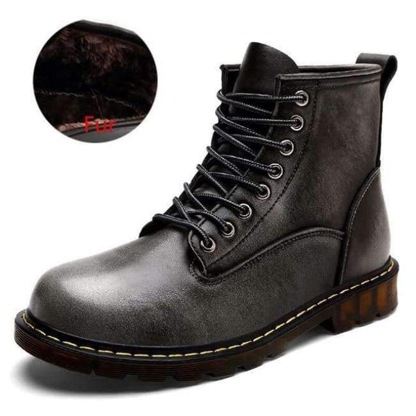 Planet Gates Fur gray / 6.5 Vancat High Quality Genuine leather Autumn Men Boots Winter Waterproof Ankle Boots  Martin Boots Outdoor Working Boots Men Shoes